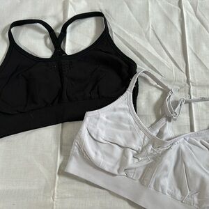 DSG racerback sports bras, size small, color white and black